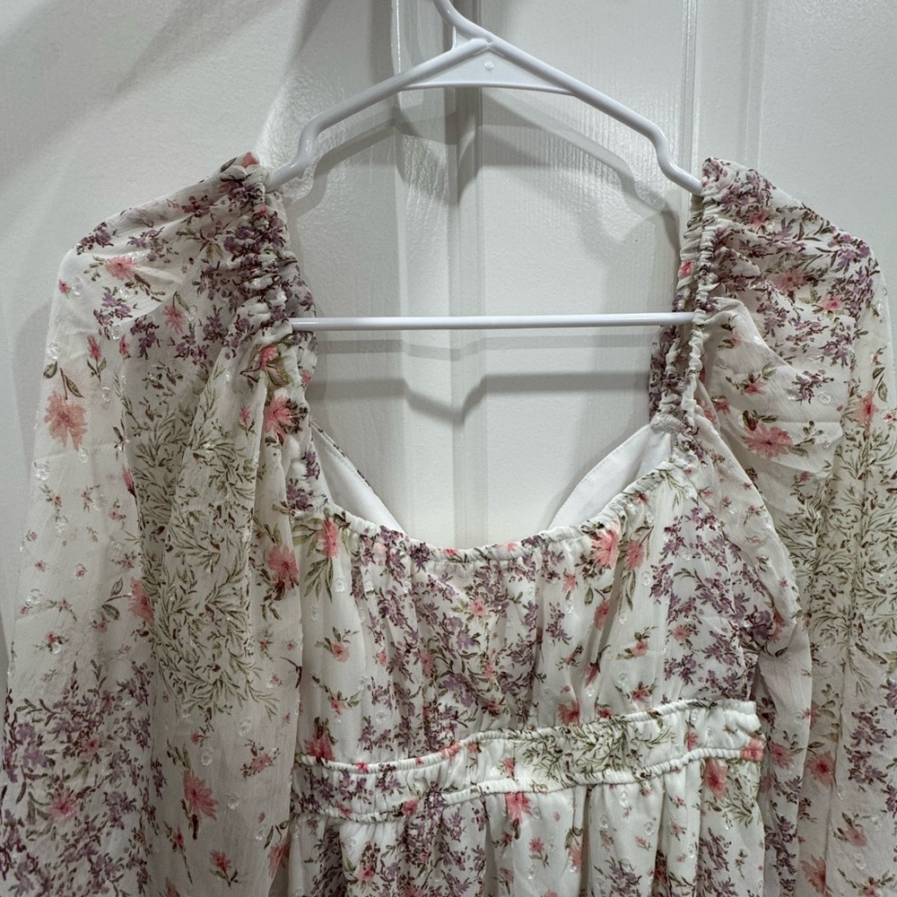 Francesca's Collections Pink and Cream Floral Dress - Picture 3 of 3